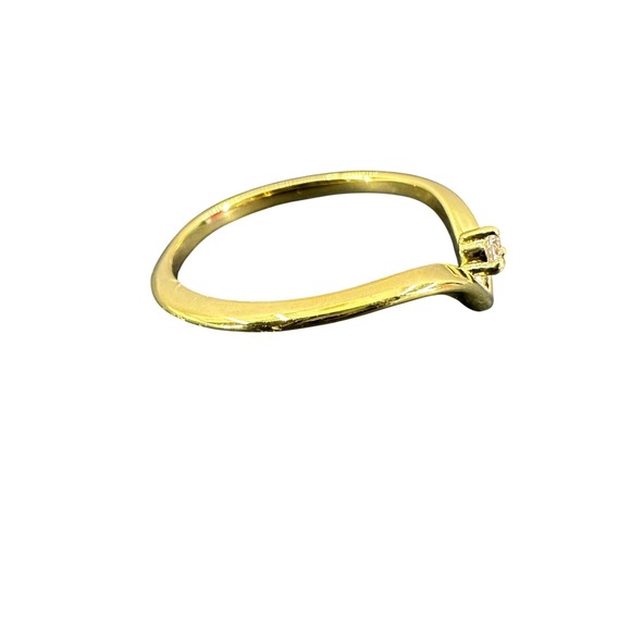 Gold Tone V Wishbone Ring with Cubic Zirconia Accent Fashion Jewelry Size 6 - Picture 2 of 11